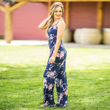 Sleeveless Floral Playsuit Ladies Summer Romper Long Jumpsuit - Toplen