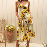 Womens Floral Button Pocket Summer Dress - Toplen