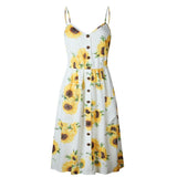 Womens Floral Button Pocket Summer Dress - Toplen