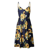 Womens Floral Button Pocket Summer Dress - Toplen
