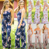 Sleeveless Floral Playsuit Ladies Summer Romper Long Jumpsuit - Toplen