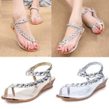 Women Summer Sandals Rhinestone Flat - Toplen