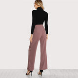 Self Tie Waist Palazzo Pants Pink Elegant High Waist - Toplen