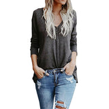 Women V Neck Long Sleeve Sweatshirt Pullover Tops Blouse Shirt - Toplen