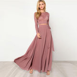 Women Pink Crop Lace Top & Knot Skirt Set - Toplen