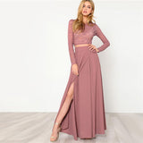 Women Pink Crop Lace Top & Knot Skirt Set