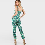 Women Front Tie Leaf Print Crop and Matching Set V neck - Toplen