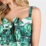 Women Front Tie Leaf Print Crop and Matching Set V neck - Toplen