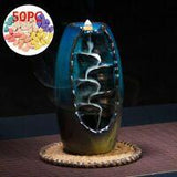 Blue Mountain River Ceramic Back flow Incense Burner Waterfall Smoke Cones Holder
