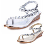 Women Summer Sandals Rhinestone Flat - Toplen