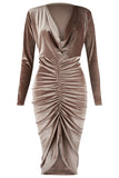 Ladies Crushed Velvet Cowl Neck Long Front Ruched Midi Dress - Toplen