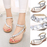 Women Summer Sandals Rhinestone Flat - Toplen