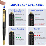Mini Camera Pen 64GB 1080P, Audio Video Recording, 600mAh Battery, Security Camera for Safety Black