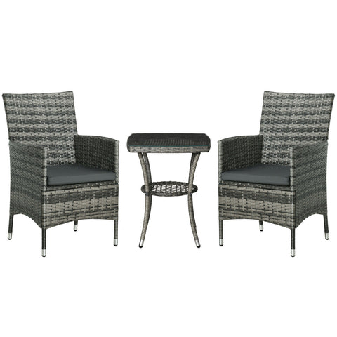 Outsunny Rattan Bistro Set Garden Chair Table Mixed Grey