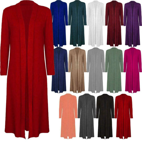 Womens Long Sleeve Full Length Open Front Cardigan 8-26