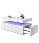 LED Coffee Table Wooden 2 Drawer Storages