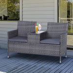 Outsunny Rattan Garden Furniture Patio Chair Table - Grey