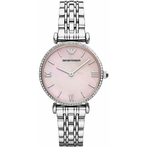 EA Emporio Armani Ladies Gianni T-Bar Watch AR1779 - Silver & Pink