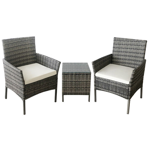 3 Piece Patio Set Rattan Garden Furniture Table Chairs Grey