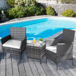 3 Piece Patio Set Rattan Garden Furniture Table Chairs Grey