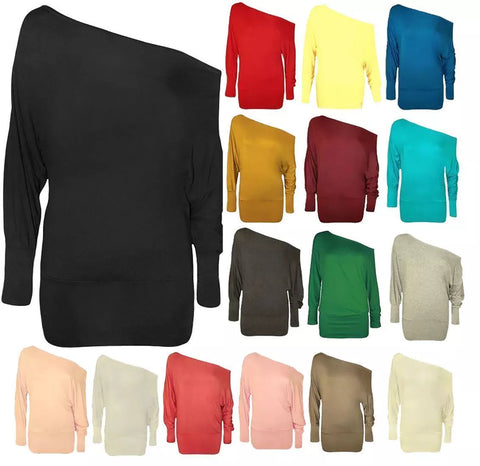 Womens Off Shoulder Batwing Top Ladies Long Sleeve Baggy Top