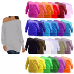 Womens Off Shoulder Batwing Top Ladies Long Sleeve Baggy Top