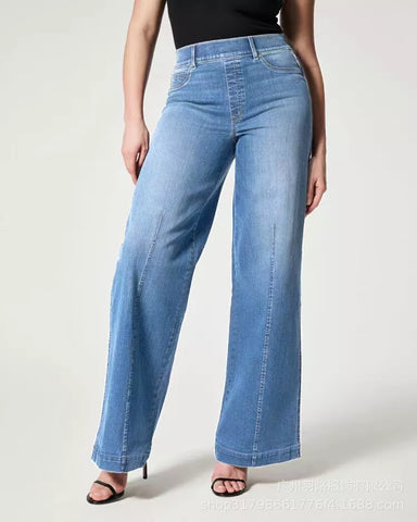 Ladies Stretch Elasticate Casual Wide Leg Jeans