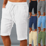 Cotton Linen Mens Elastic Waist Drawstring Chino Casual Cargo Shorts