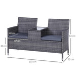 Outsunny Rattan Garden Furniture Patio Chair Table - Grey