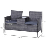 Outsunny Rattan Garden Furniture Patio Chair Table - Grey