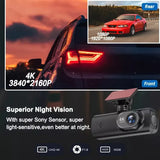4K Dash Cam Front and Rear View 170° Car Camera Night Vision with Built in WiFi