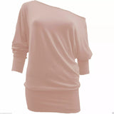 Womens Off Shoulder Batwing Top Ladies Long Sleeve Baggy Top