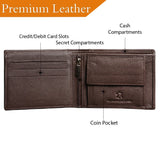 Mens Brown Genuine Leather Wallet RFID Safe Two Slip Pockets + Gift Box