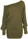 Womens Off Shoulder Batwing Top Ladies Long Sleeve Baggy Top