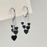 Women Jewelry black Heart Tassel Stud Earrings