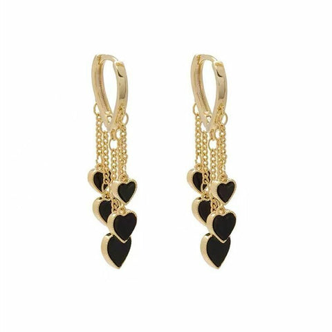 Women Jewelry black Heart Tassel Stud Earrings