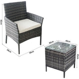 3 Piece Patio Set Rattan Garden Furniture Table Chairs Grey