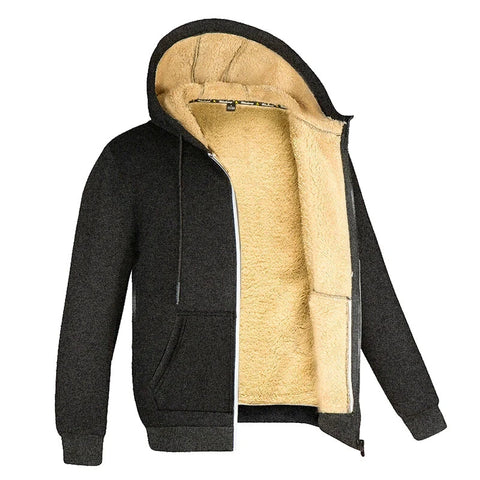 Unisex Winter Coat Warm Long Sleeve Zipper Fleece Hooded