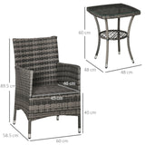 Outsunny Rattan Bistro Set Garden Chair Table Mixed Grey