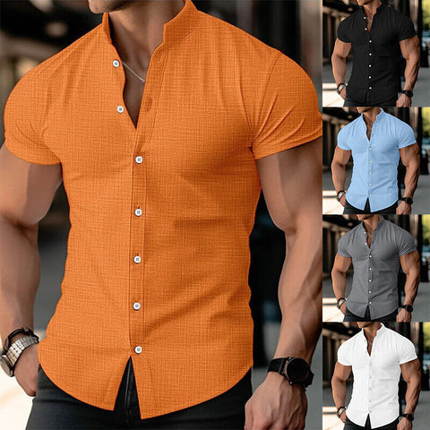 Mens Summer Solid Formal Work Short Sleeve Soft Casual Shirts