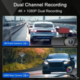 4K Dash Cam Front and Rear View 170° Car Camera Night Vision with Built in WiFi
