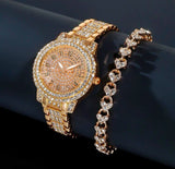 Ladies Watch Gift Set Rose Gold Rhinestone Watch Bracelet