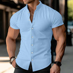 Mens Summer Solid Formal Work Short Sleeve Soft Casual Shirts