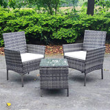 3 Piece Patio Set Rattan Garden Furniture Table Chairs Grey