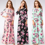 Ladies Floral Print Long Sleeve Boho Dress Evening Party Long Maxi Dress - Toplen