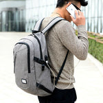 Men Polyester Solid Big School Bag Backpack for Teenager USB Charge Interface - Toplen