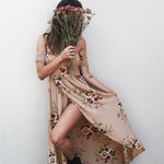 Boho Womens Holiday Off Shoulder Floral Maxi Summer Beach Party Dress - Toplen