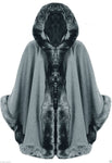 Ladies Celeb Towe Thick Faux Fur Trimmed Hooded Shawl Cloak Poncho Cape - Toplen