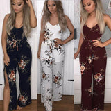 Womens Holiday Floral Playsuit Ladies Summer Sleeveless Long Maxi Jumpsuits - Toplen