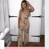 Womens Holiday Floral Playsuit Ladies Summer Sleeveless Long Maxi Jumpsuits - Toplen